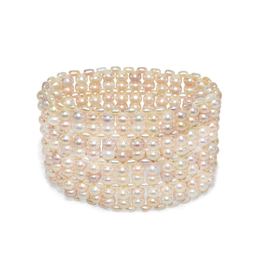 Multi Pink Lavender White Fresh Water Pearl Stretch Bracelet