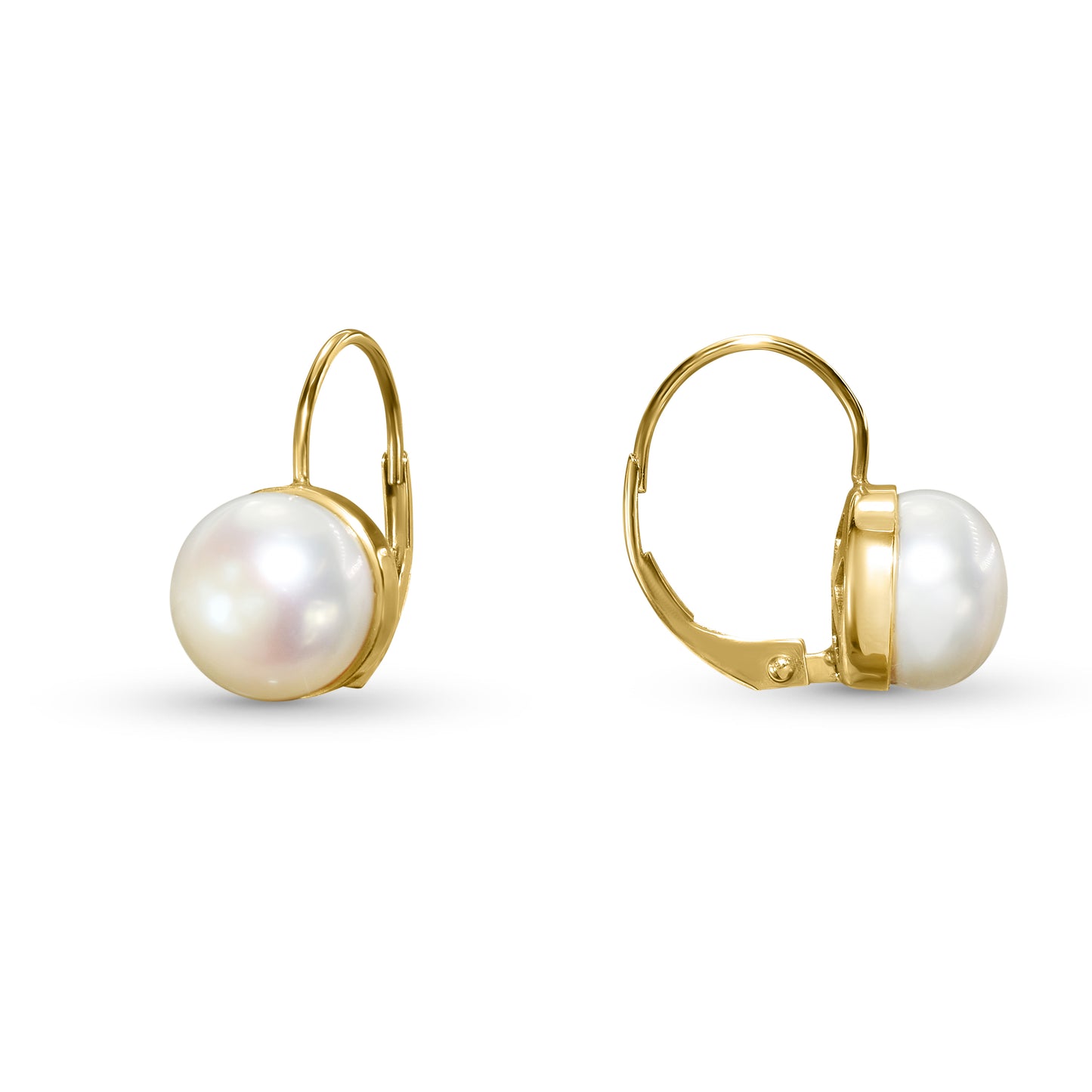 14k White Freshwater Pearl Leverback Earring 8MM