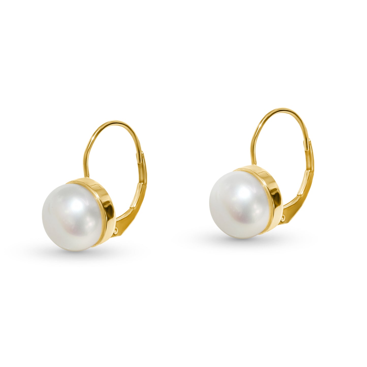 14k White Freshwater Pearl Leverback Earring 8MM