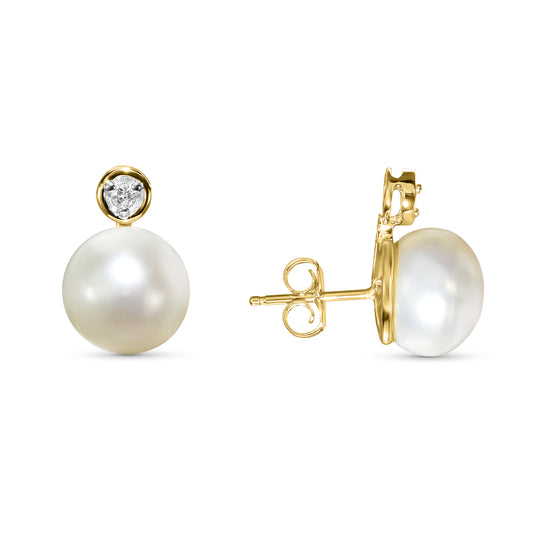 14k Fresh Water Pearl Diamond Earring