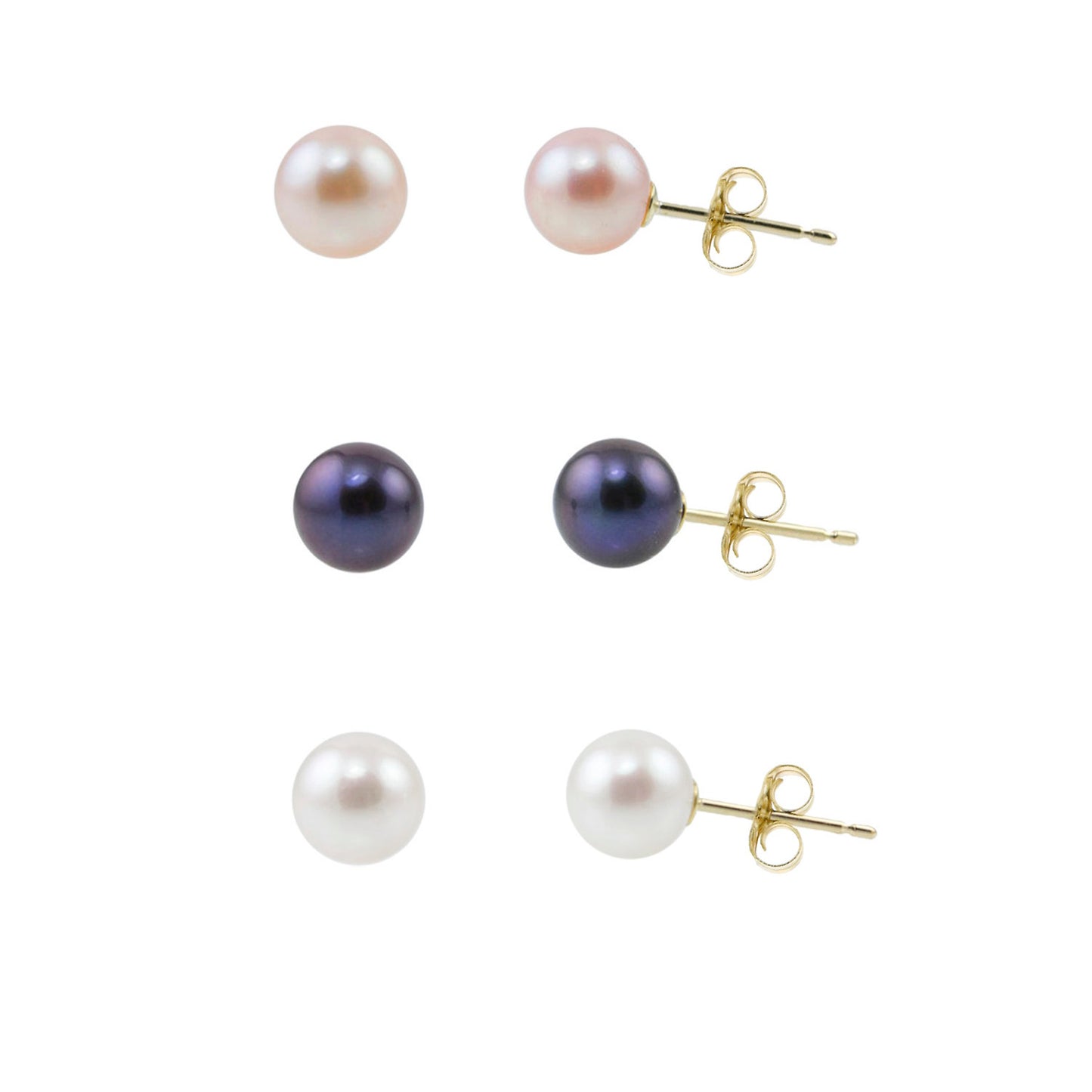 14k Classic White, Pink or Freshwater Pearl Post Stud Earring Set of 3