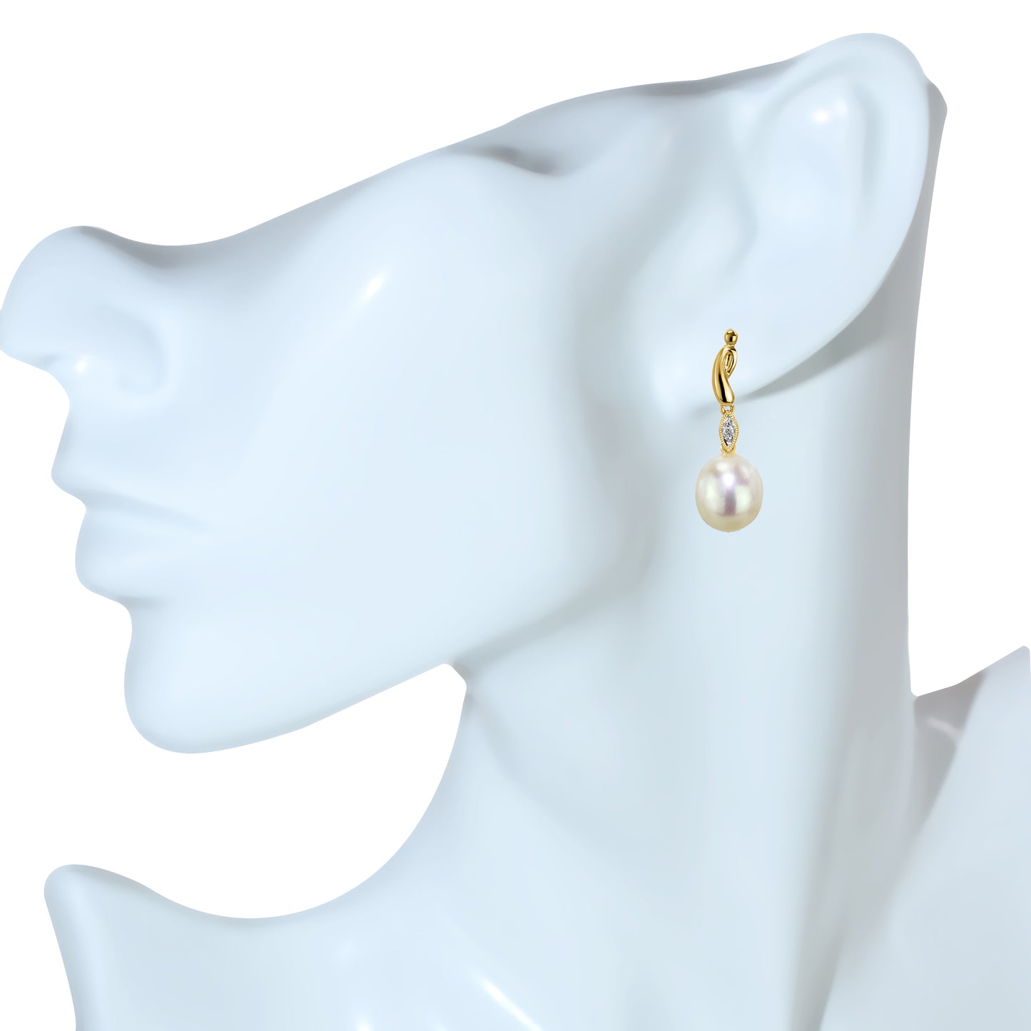 14k Freshwater Pearl Diamond Drop Earrings