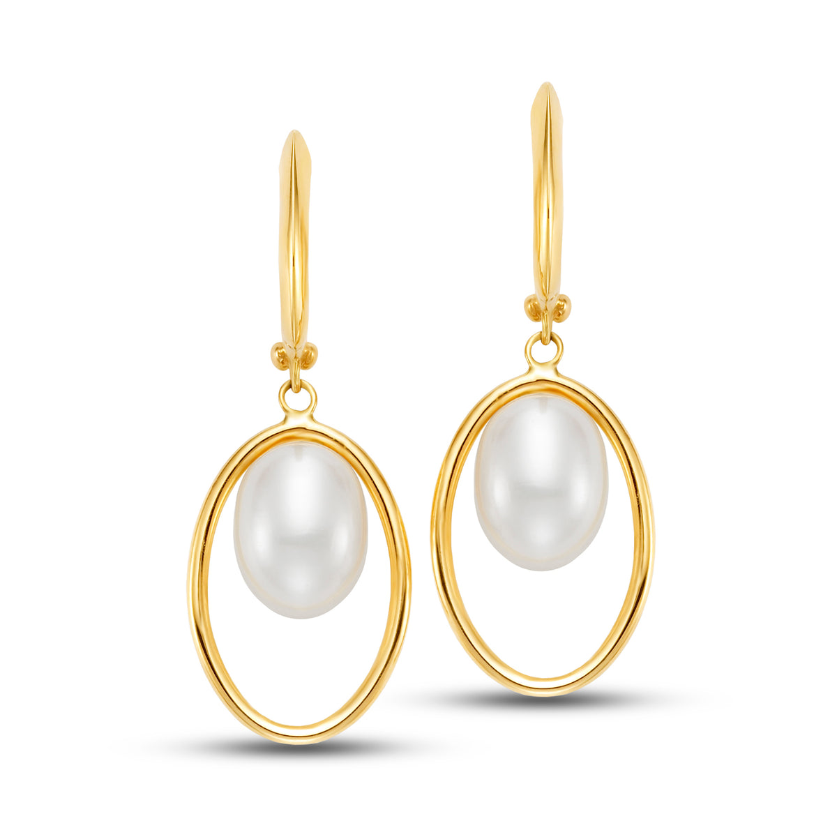 14k Floating White Pearl Hoop Drop Earring