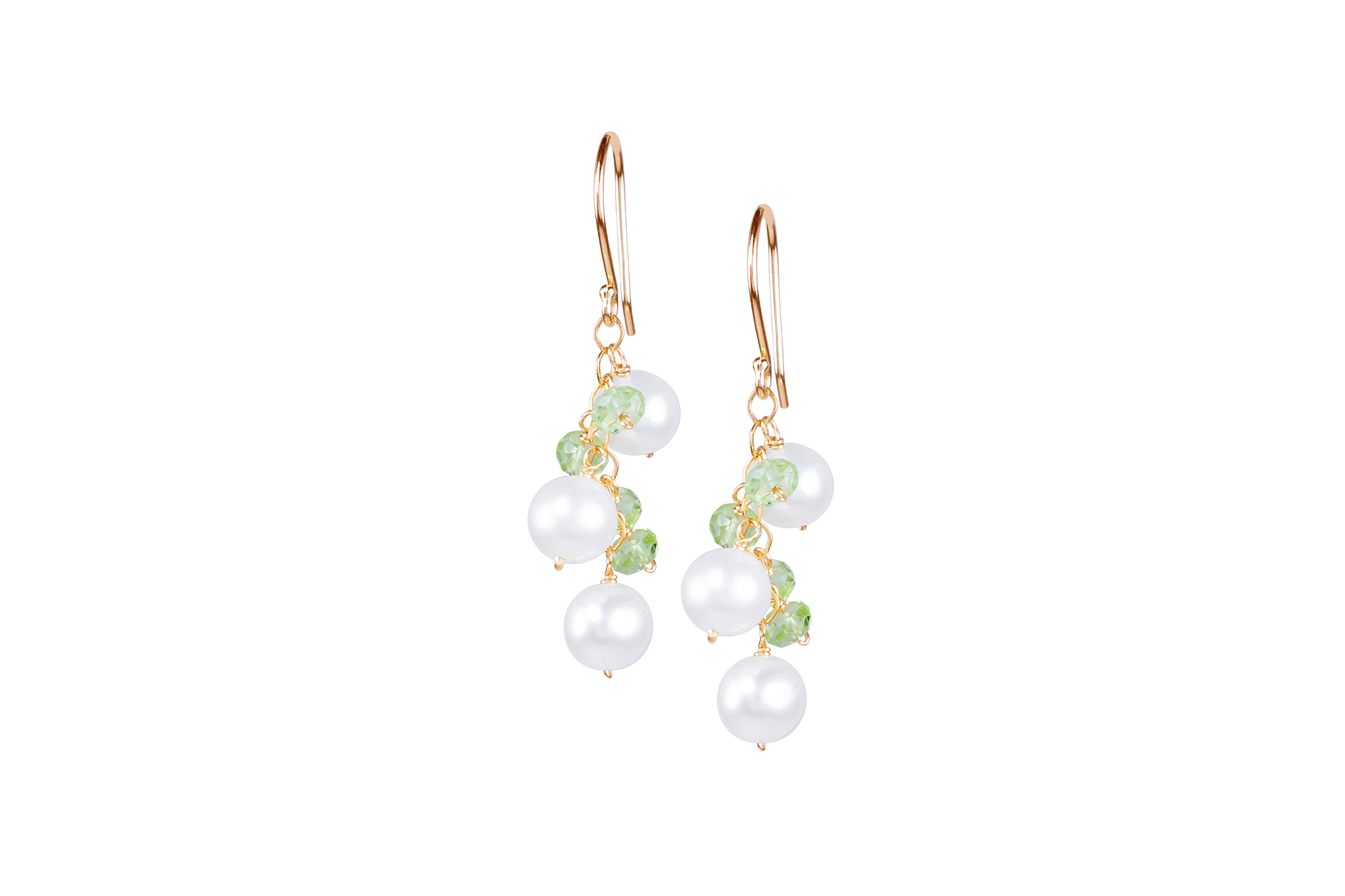 14k White Freshwater Pearl Peridot Hook Earring