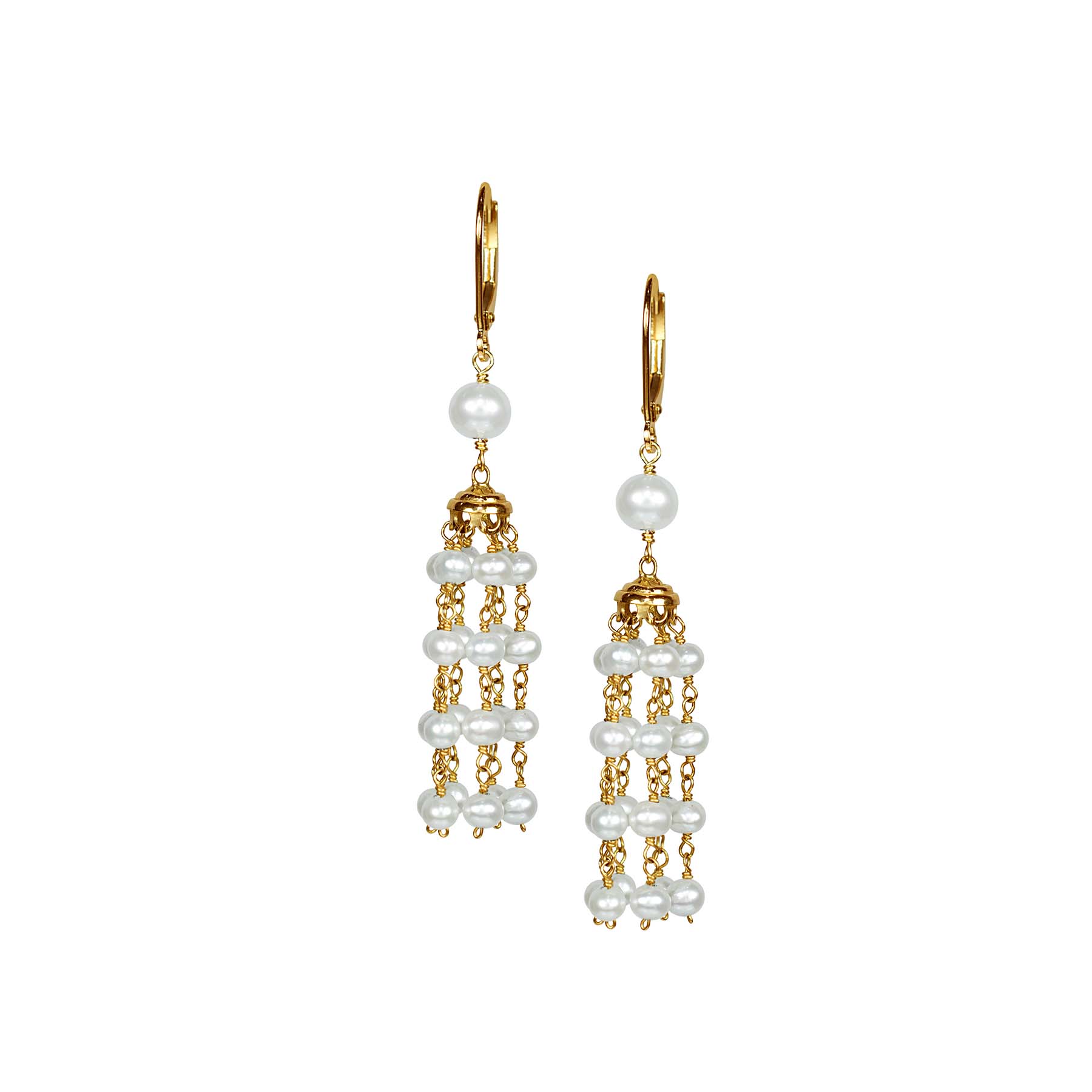 14k White Freshwater Pearls Chandelier Leverback Earrings