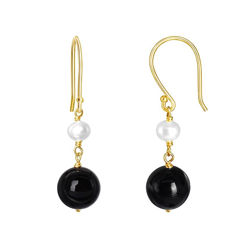 14k White Pearl Black Onyx Hook Earring freeshipping - Jewelmak Shop