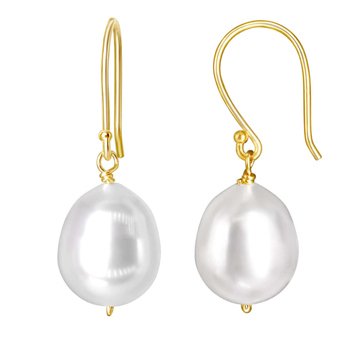 14k White Freshwater Pearl Hook Drop Earring