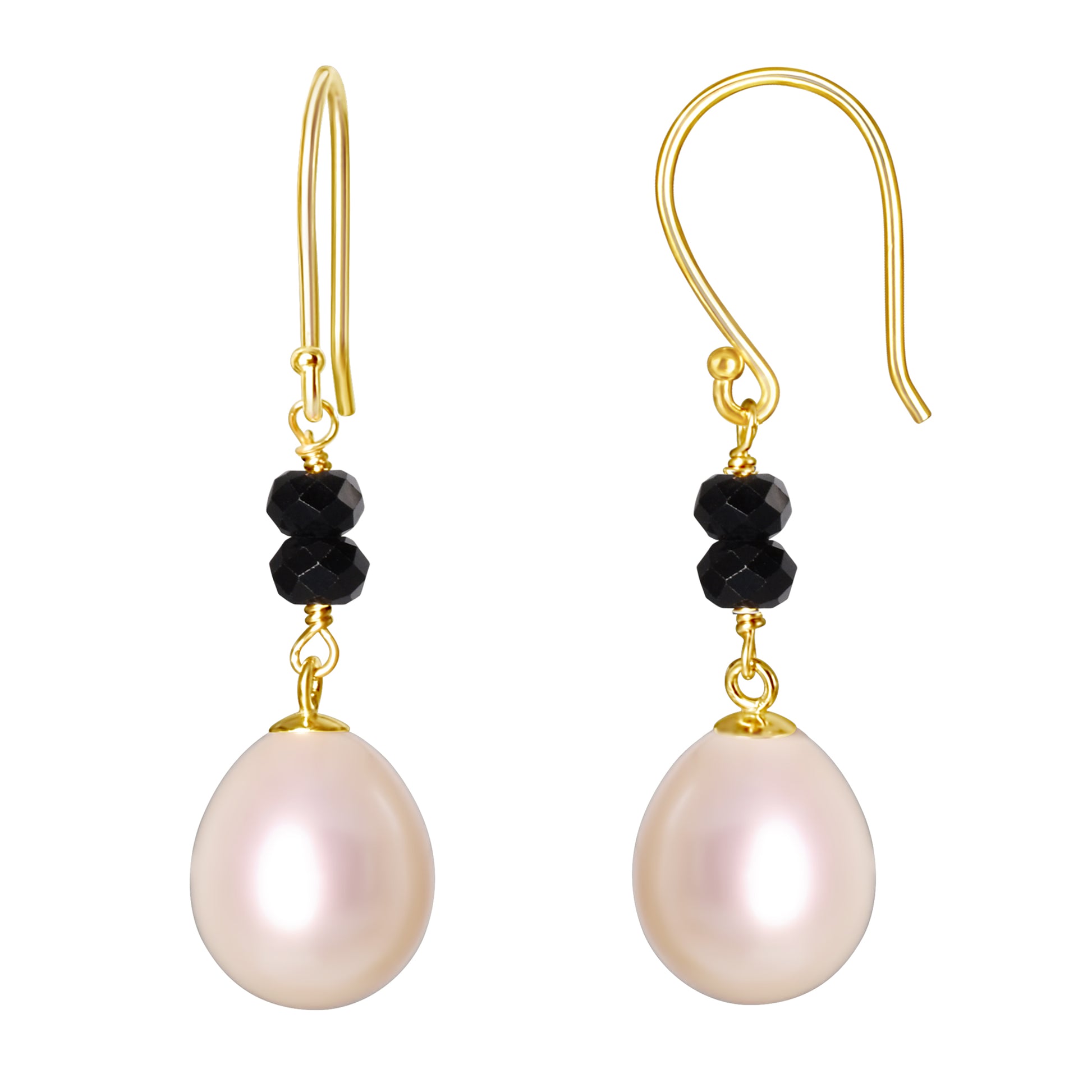 14k White Freshwater Pearl Black Spinel Hook Earring