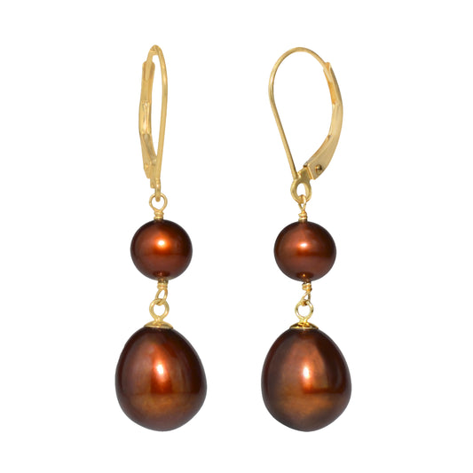 14k Chocolate Freshwater Pearl Leverback Earring