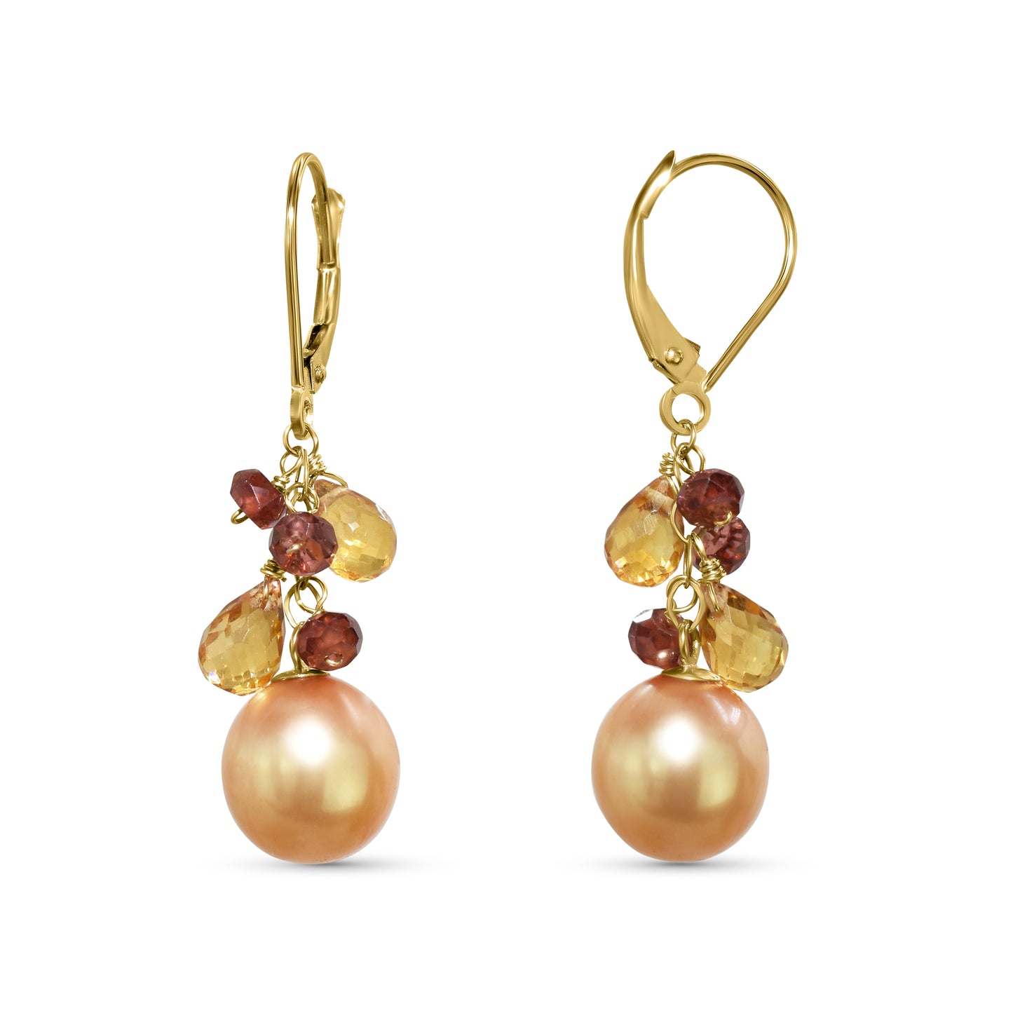 14k Champagne Freshwater Pearl Garnet Citrine Leverback Earring