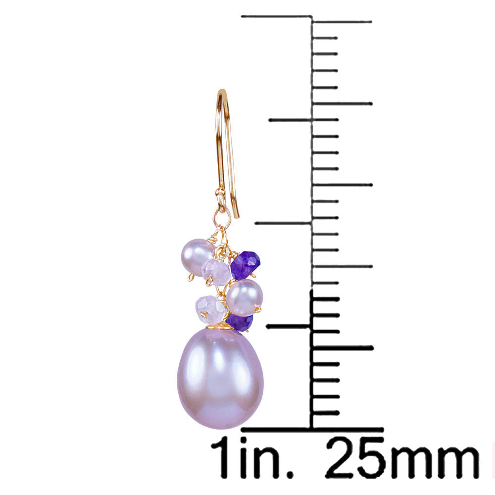 14k Pink Freshwater Pearl, Amethyst. and Rose Quartz Hook Earring