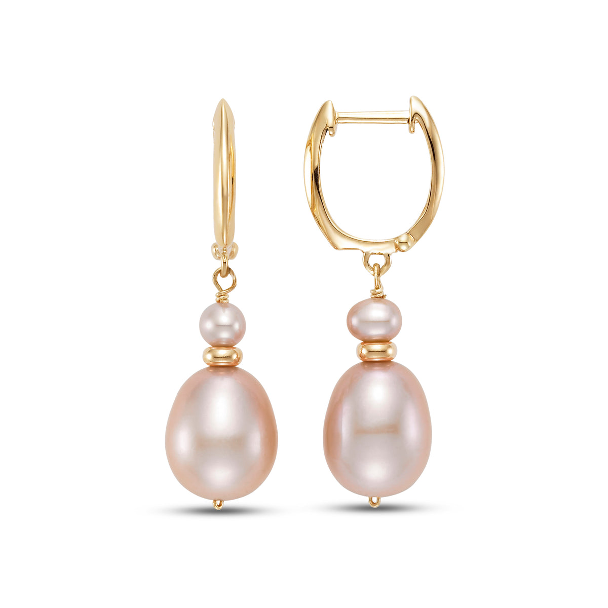 14k Pink Freshwater Pearls Gold Roundel Huggie Hoop with 14k Wire Earrings