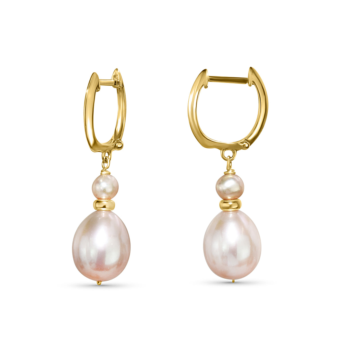 14k Pink Freshwater Pearl Drop Hoop Earring