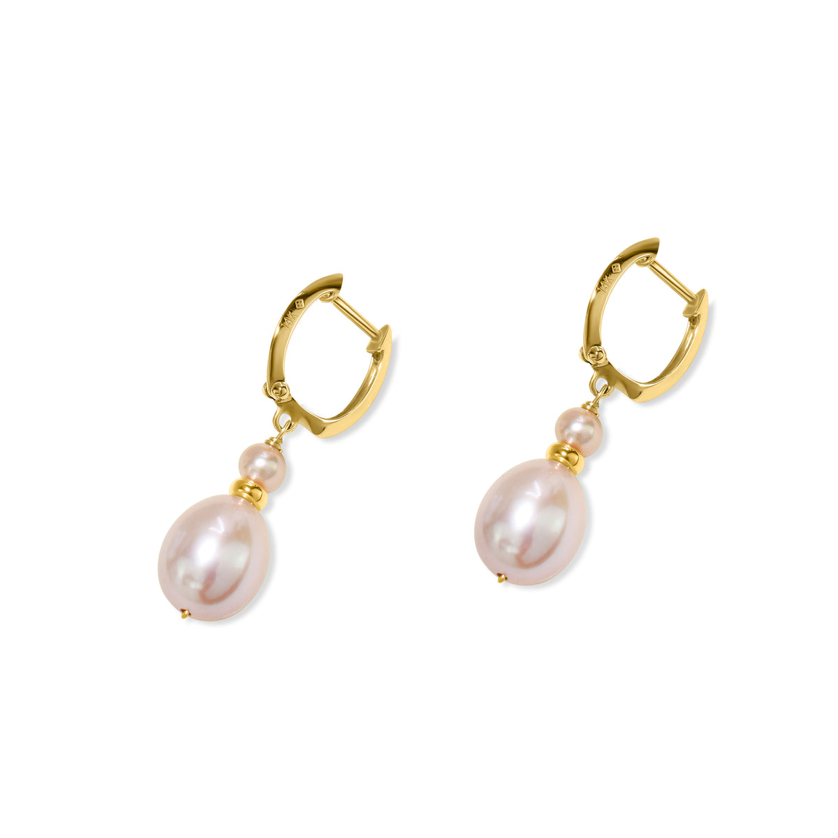 14k Pink Freshwater Pearl Drop Hoop Earring