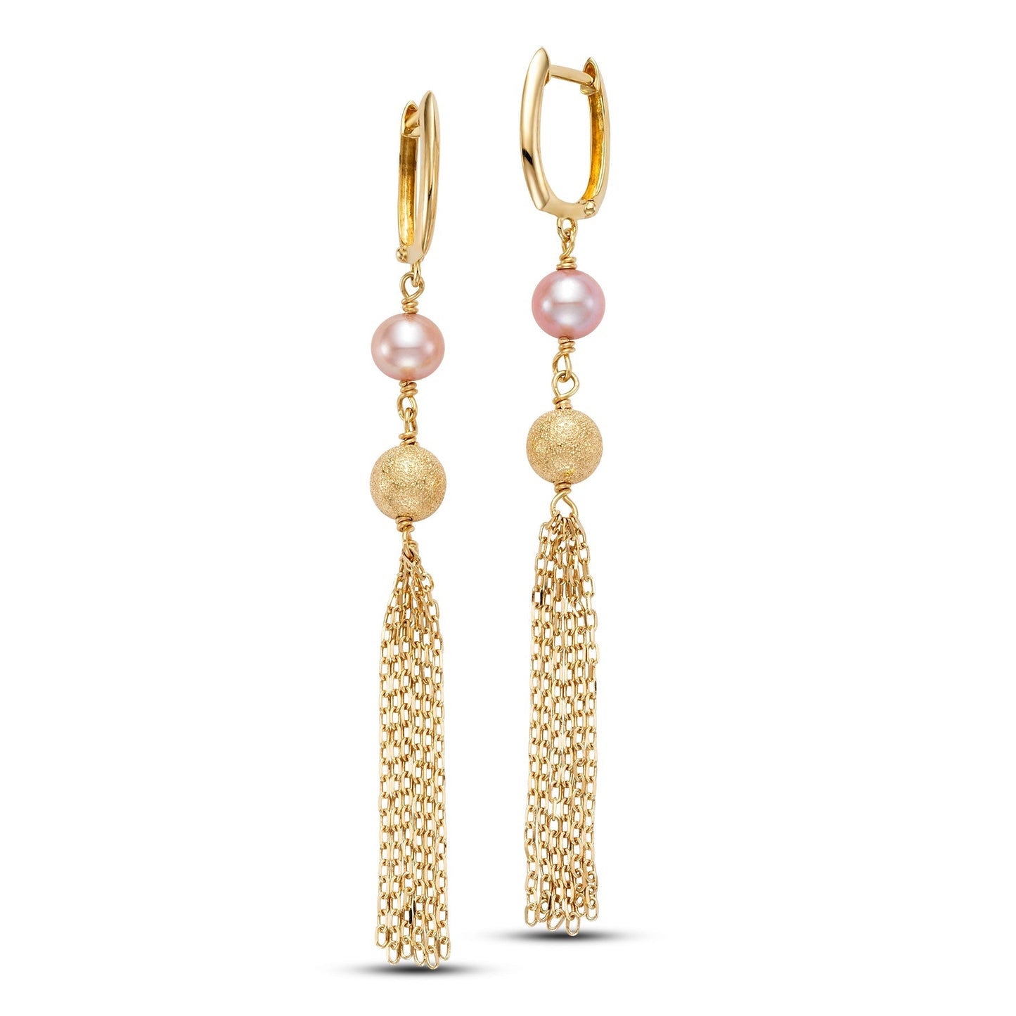 14k Pink Freshwater Pearl Gold Fringe Hoop Earrings freeshipping - Jewelmak Shop