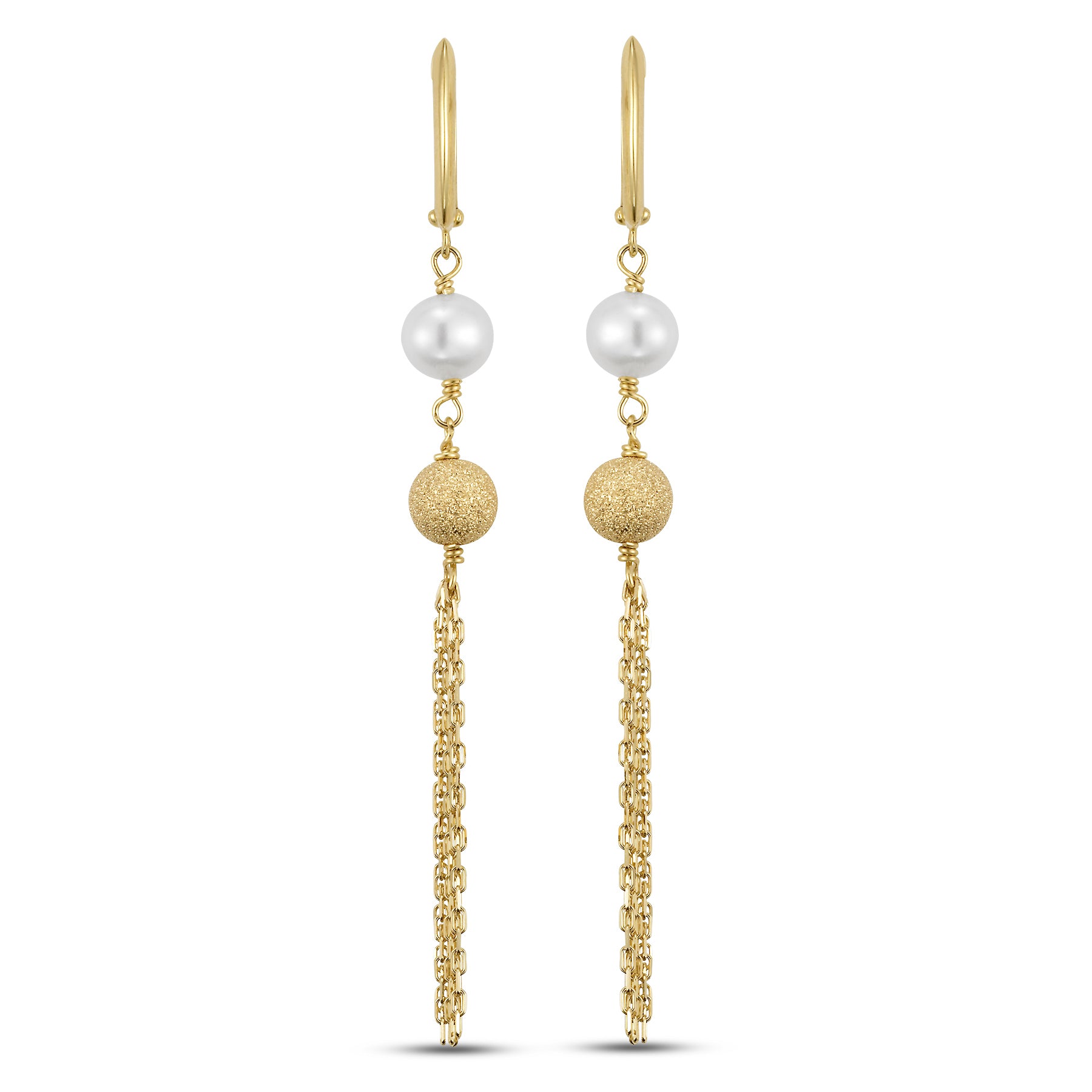 14k Pink or White Freshwater Pearl Gold Fringe Huggie Hoop Dangle Earrings White