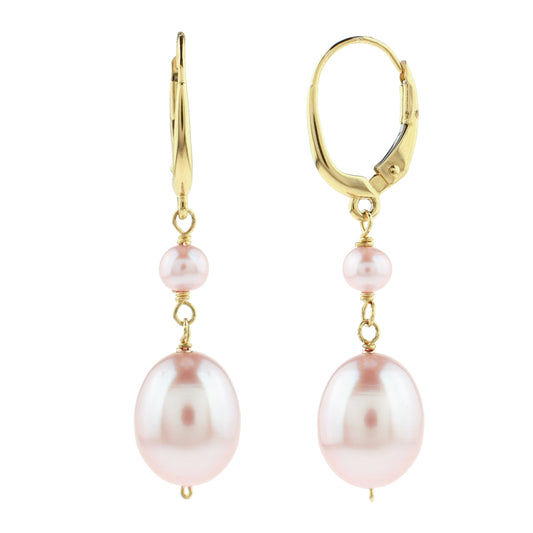 14k Pink Freshwater Pearl Round Leverback Earring