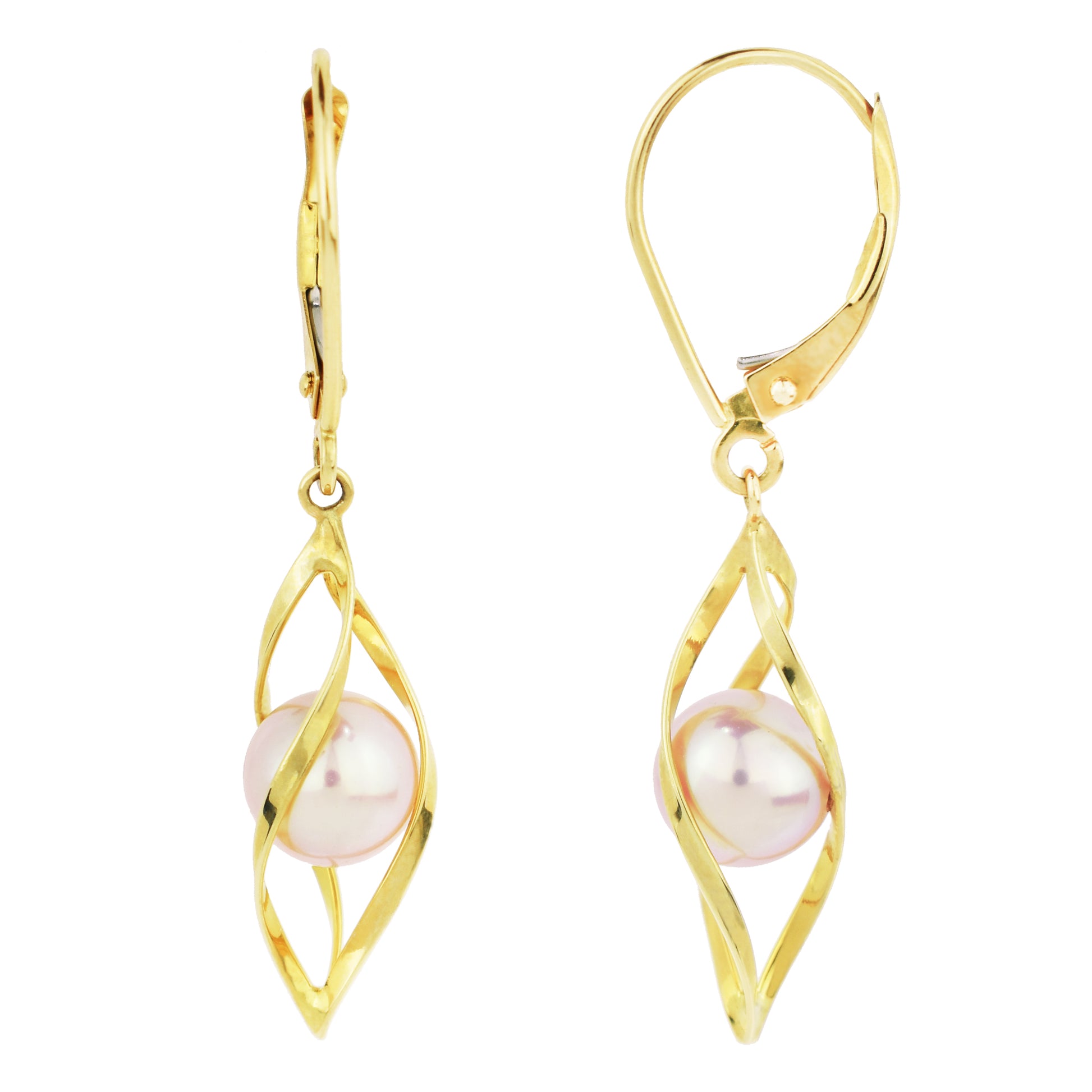 14k Pink Freshwater Pearl Cage Leverback Earring
