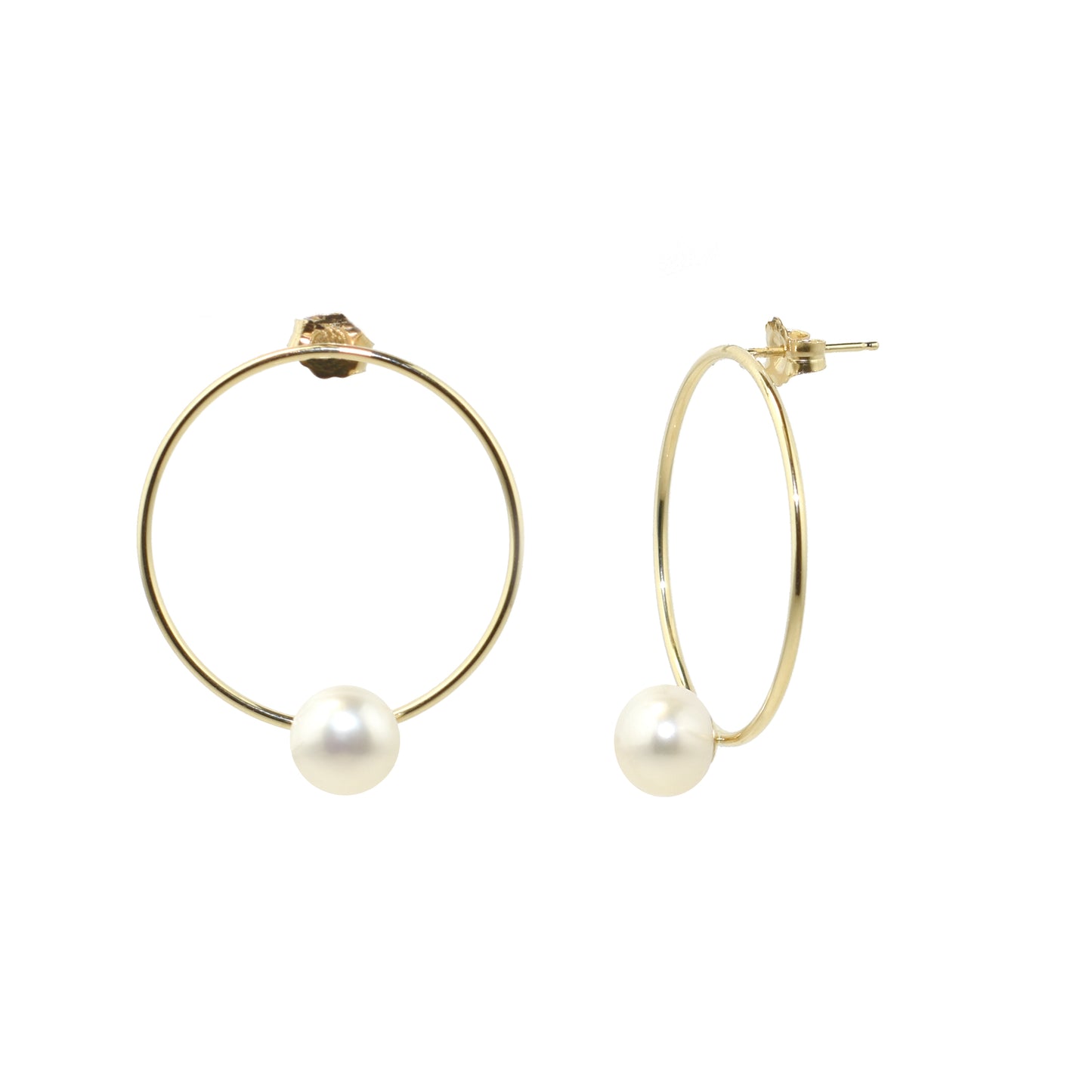 14k White Freshwater Pearl Hoop Earring