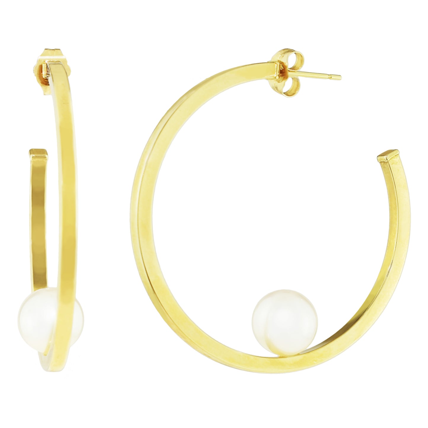 14k White Freshwater Pearls and 2m x 40mm Square Hoop Earrings