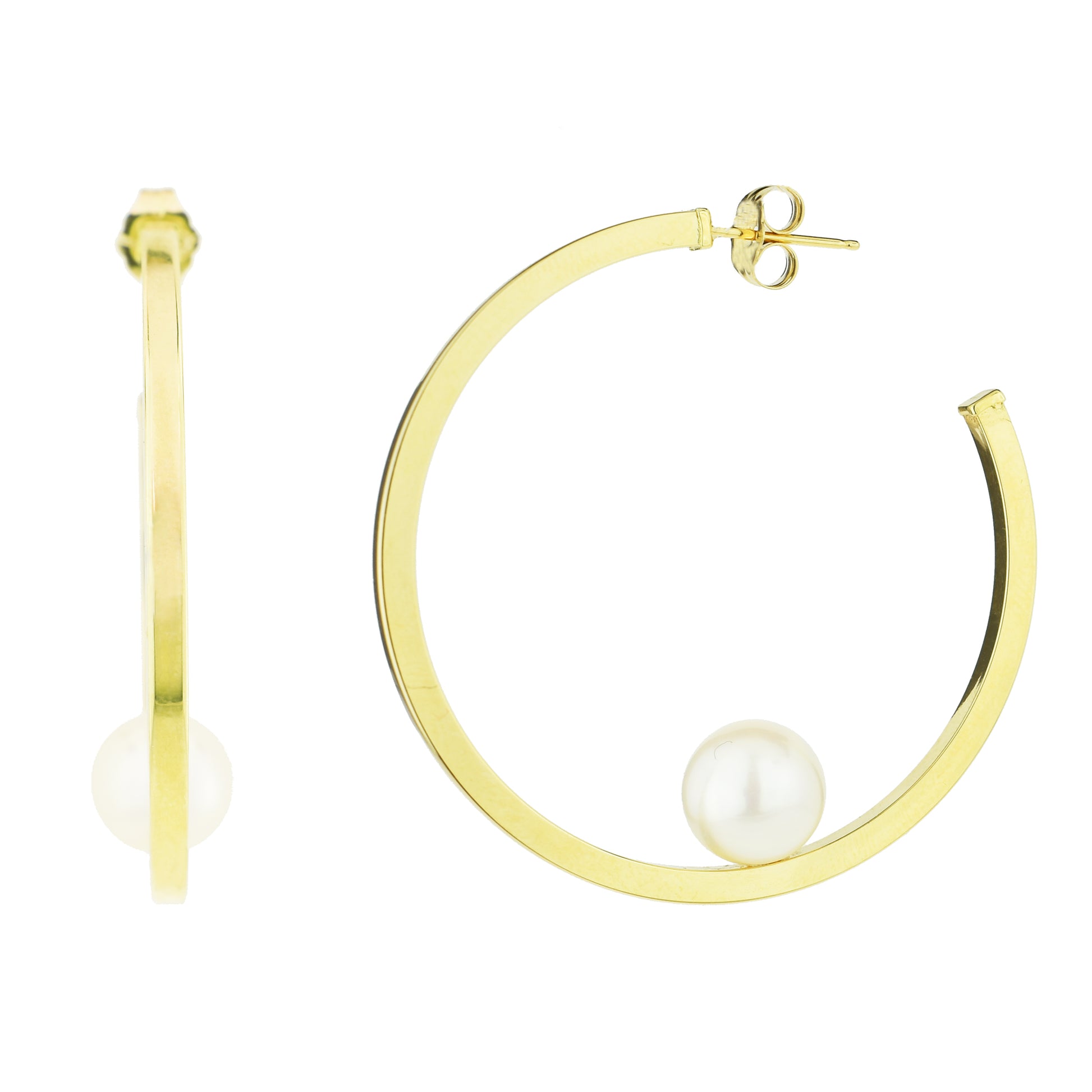 14k White Freshwater Pearls and 2m x 40mm Square Hoop Earrings