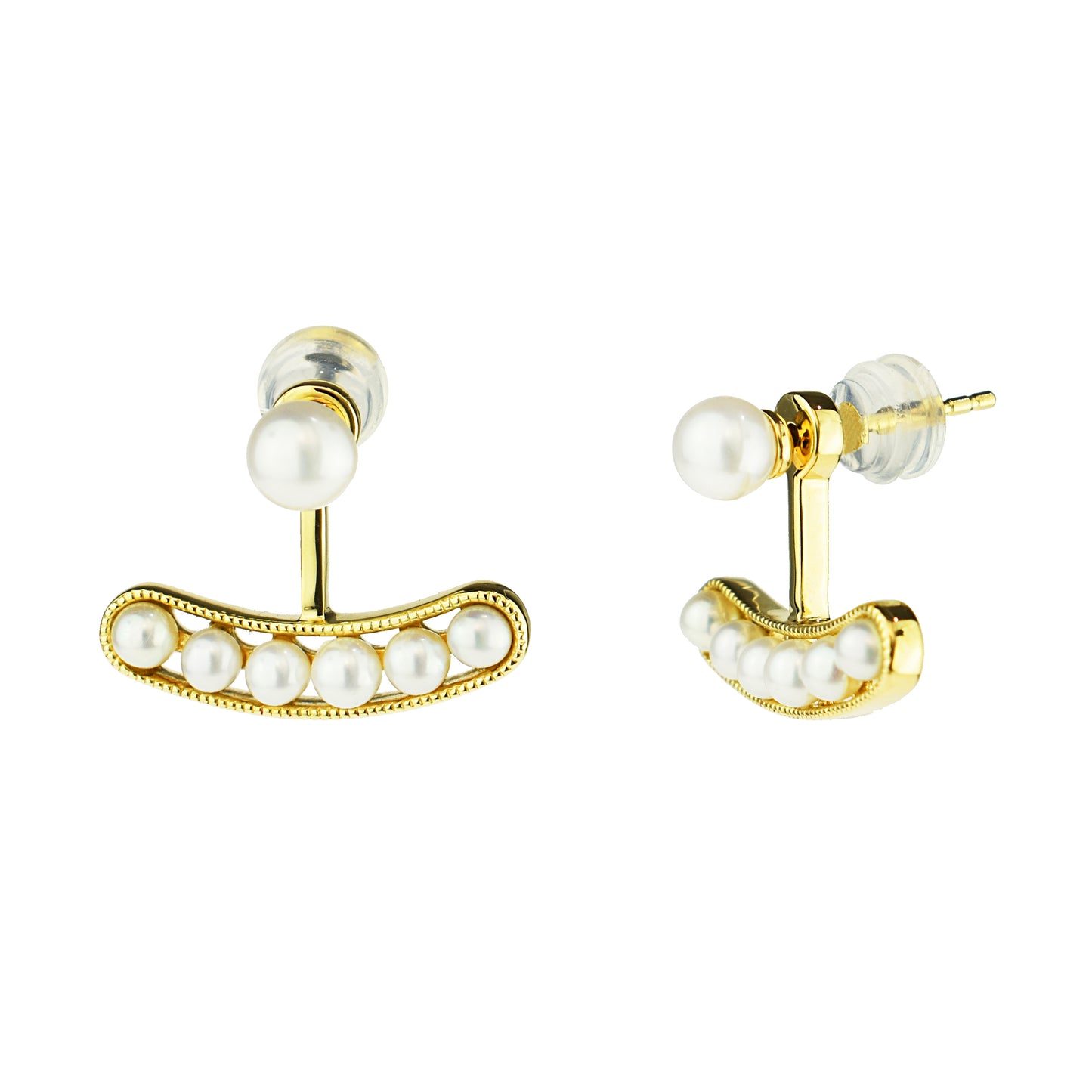 14k White Pearl Smiling Curve Ear Jackets