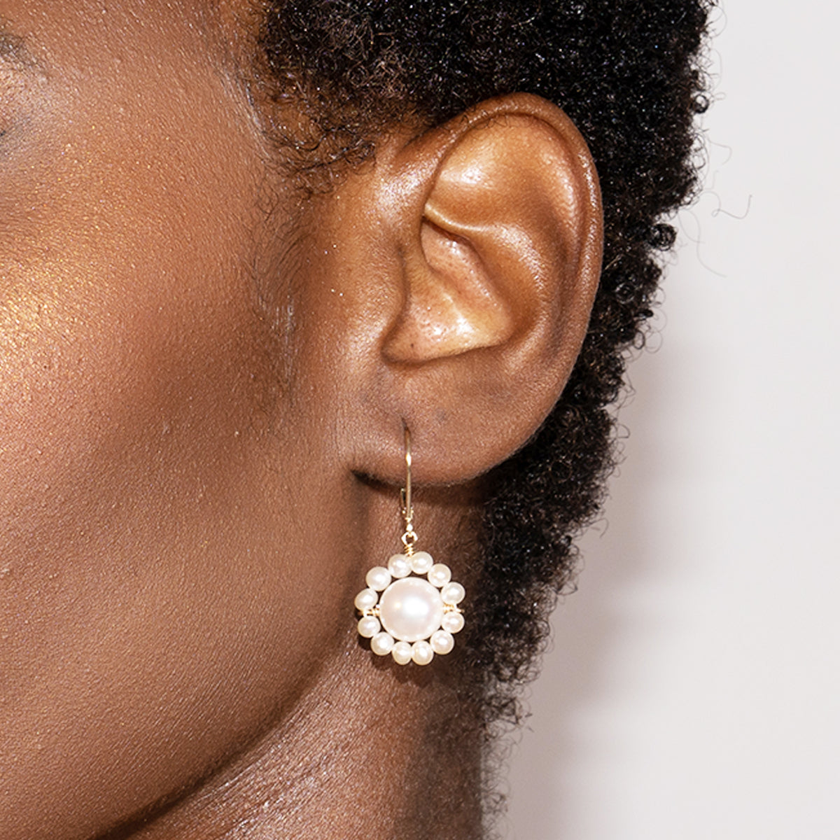 14k White Freshwater Pearl Flower Drop Leverback Earrings White Pearl