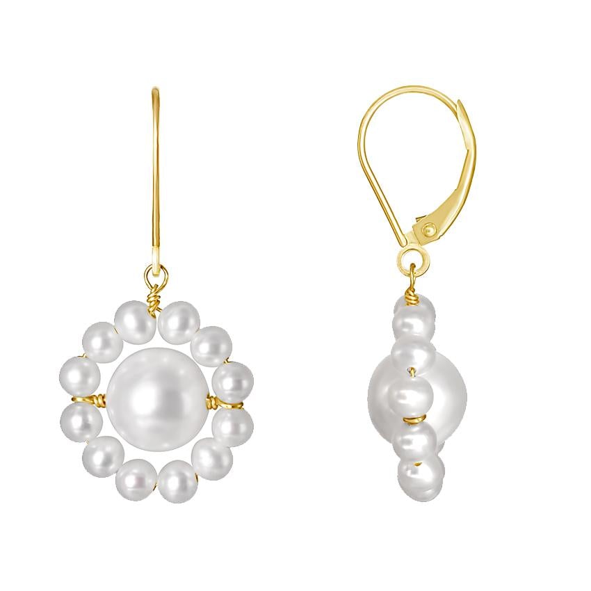 14k White Pearls Flower Drop Earrings freeshipping - Jewelmak Shop