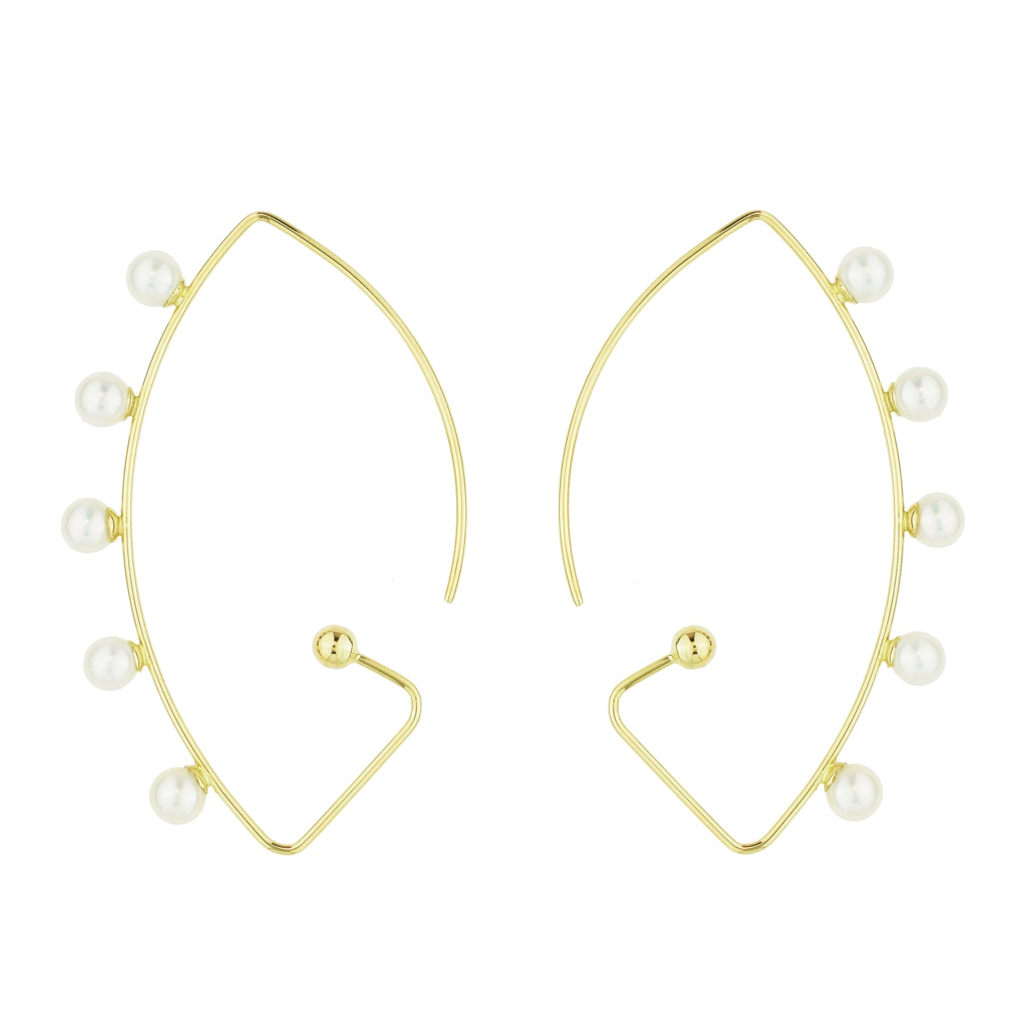 14k Wafio V and White Freshwater Pearls Earrings