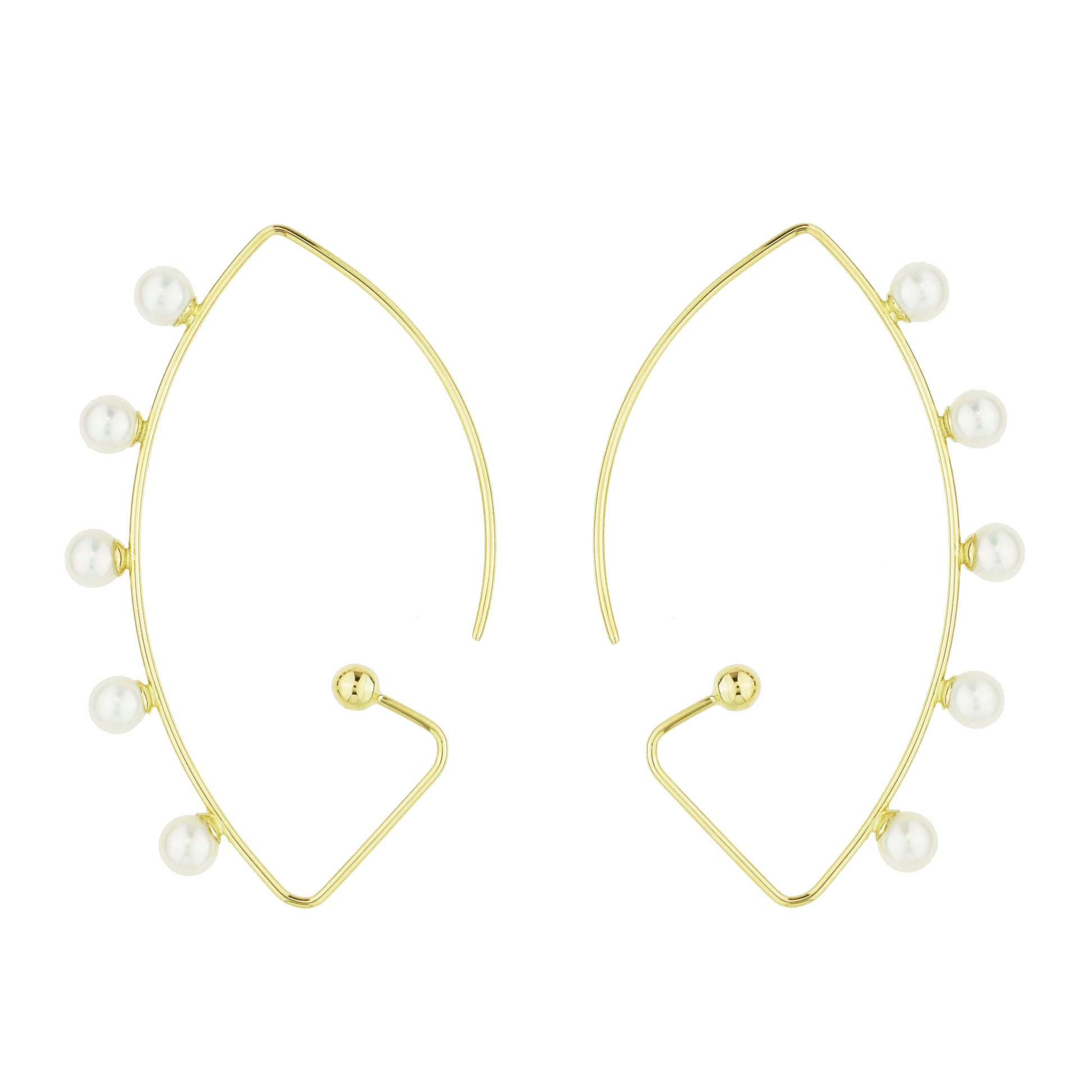 14k Wafio V and White Freshwater Pearls Earrings