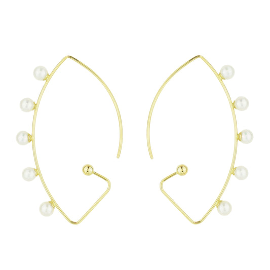 14k Wafio V and White Freshwater Pearls Earrings