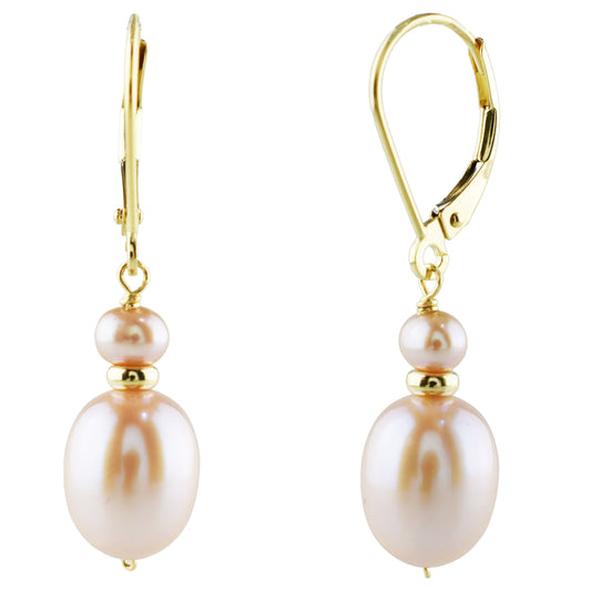 14k Pink Pearl Gold Roundel Leverback Earring