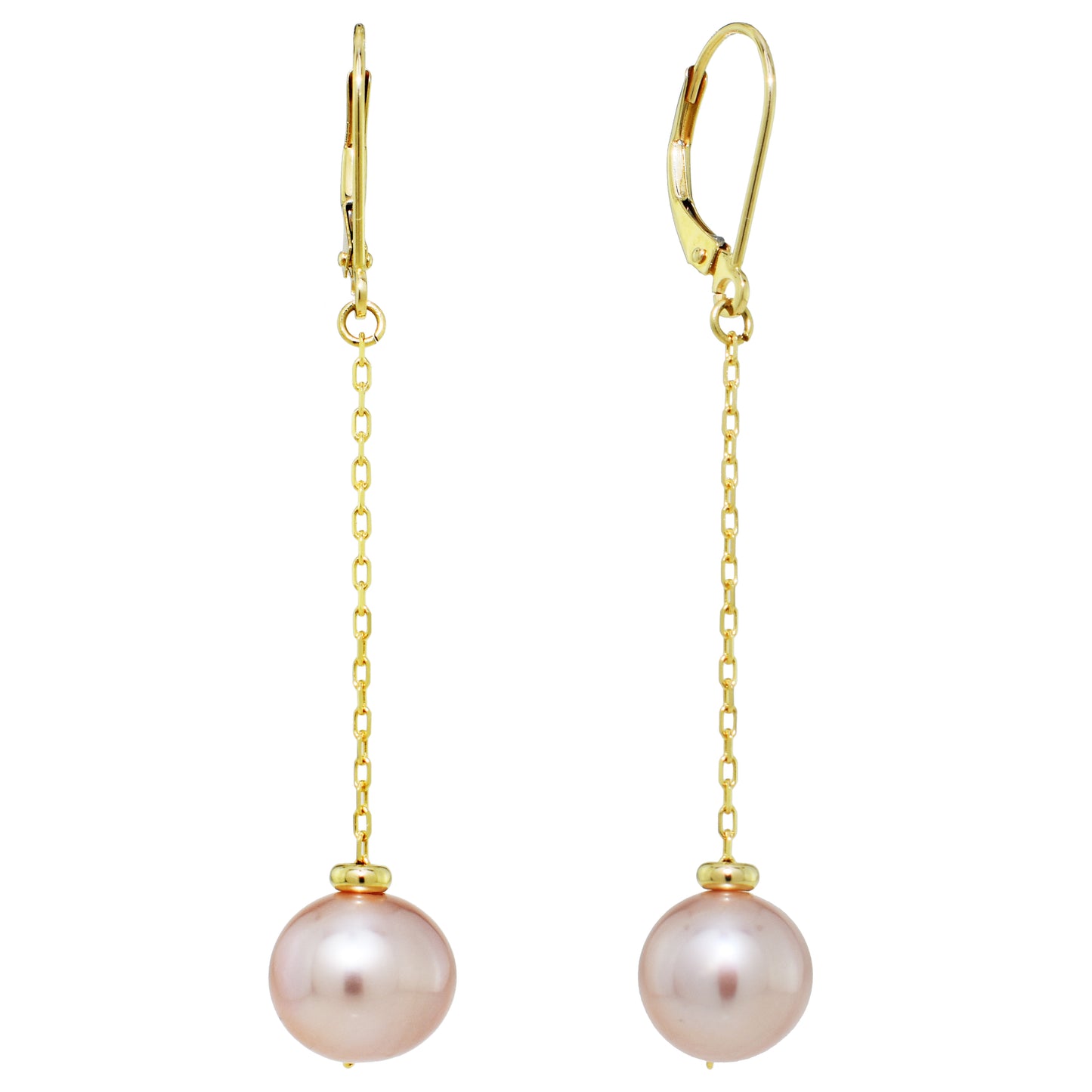 14k Pink Freshwater Pearl Dangling Cable Chain Earrings