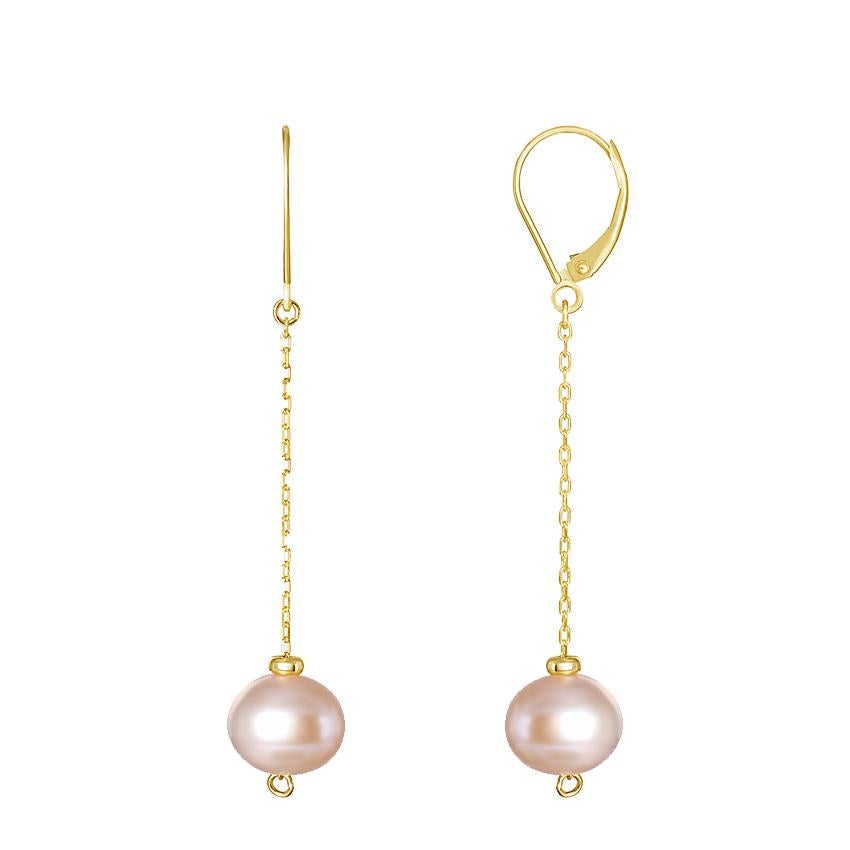 14k Pink Pearl Dangling Cable Chain Earrings freeshipping - Jewelmak Shop