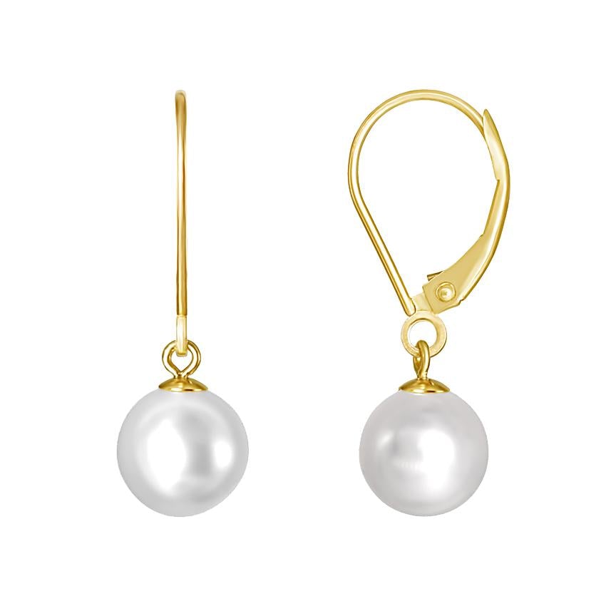14k White Pearls Dangle Leverback Earring freeshipping - Jewelmak Shop