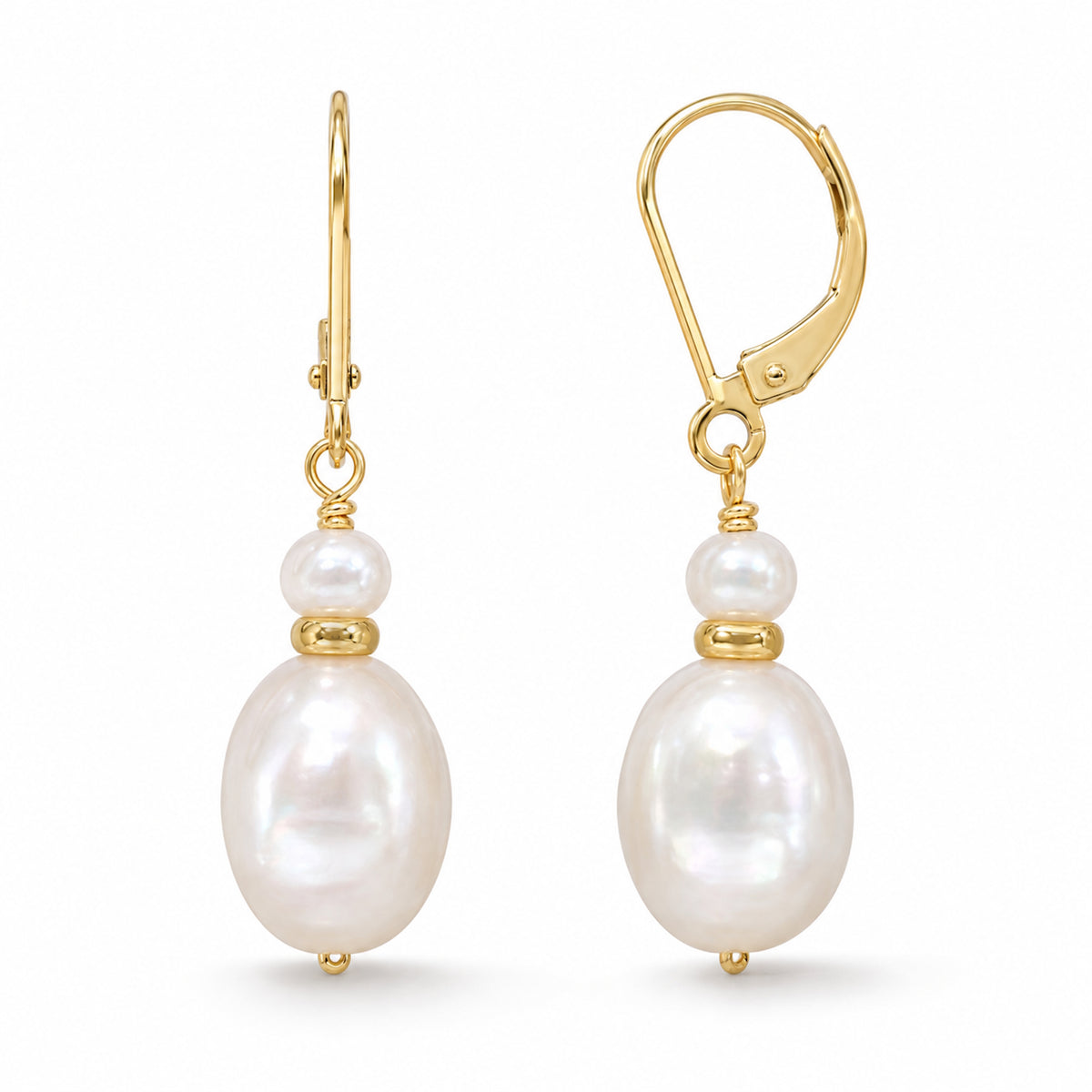 14k White Pearl Gold Roundel Leverback Earring