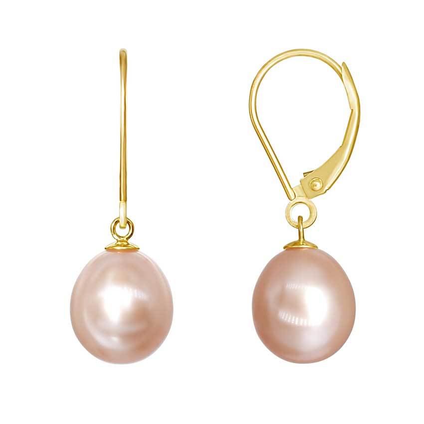 14k Natural Pink Pearl Drop Leverback Earring freeshipping - Jewelmak Shop