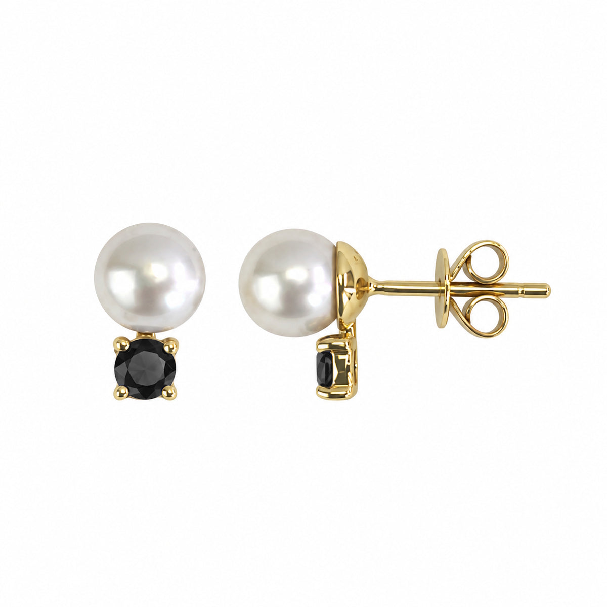 14k White Pearl Black Spinnel Post Earring