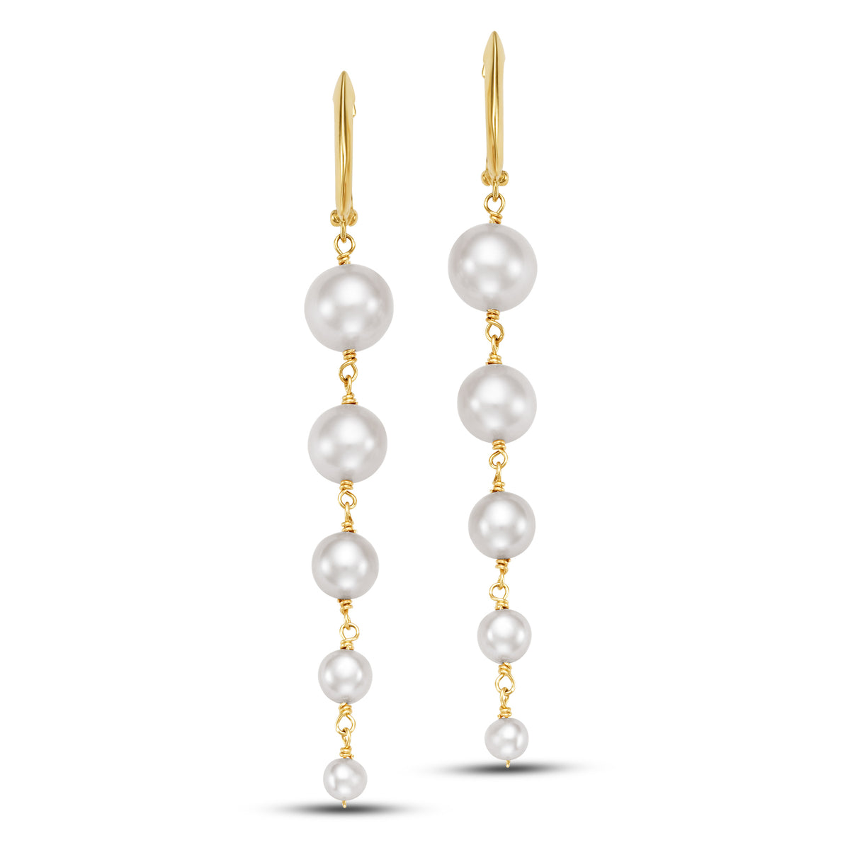 14k Pink/White Freshwater Pearl Graduated Dangle Earrings Huggie Hoop / White