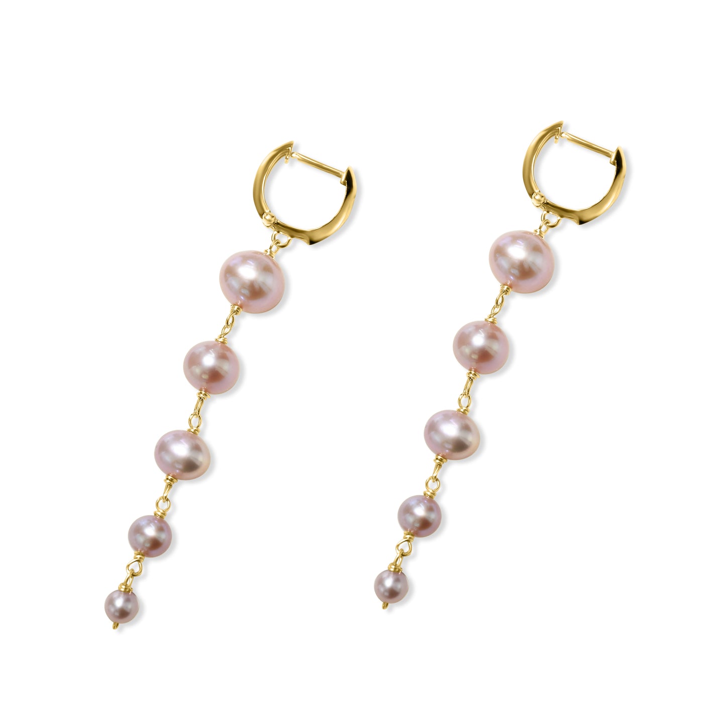 14k Pink/White Freshwater Pearl Graduated Dangle Earring