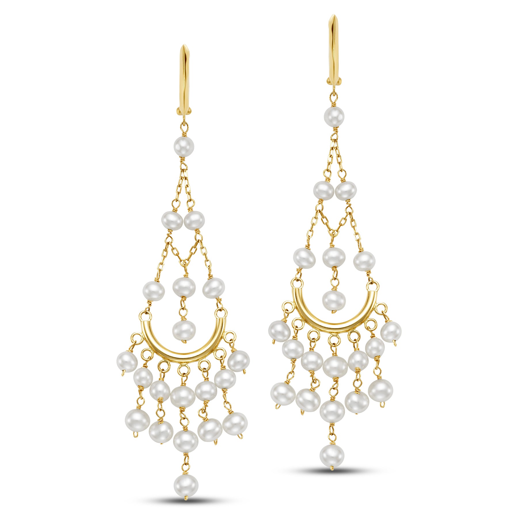 14k White Freshwater Pearl Chandelier Huggie Hoop Earrings White