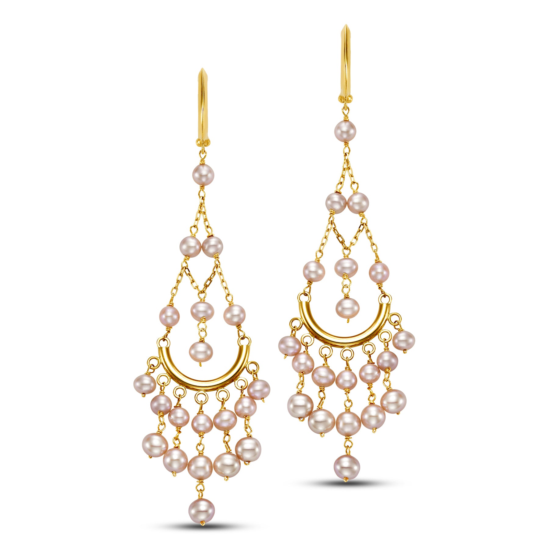14k White Freshwater Pearl Chandelier Huggie Hoop Earrings Pink