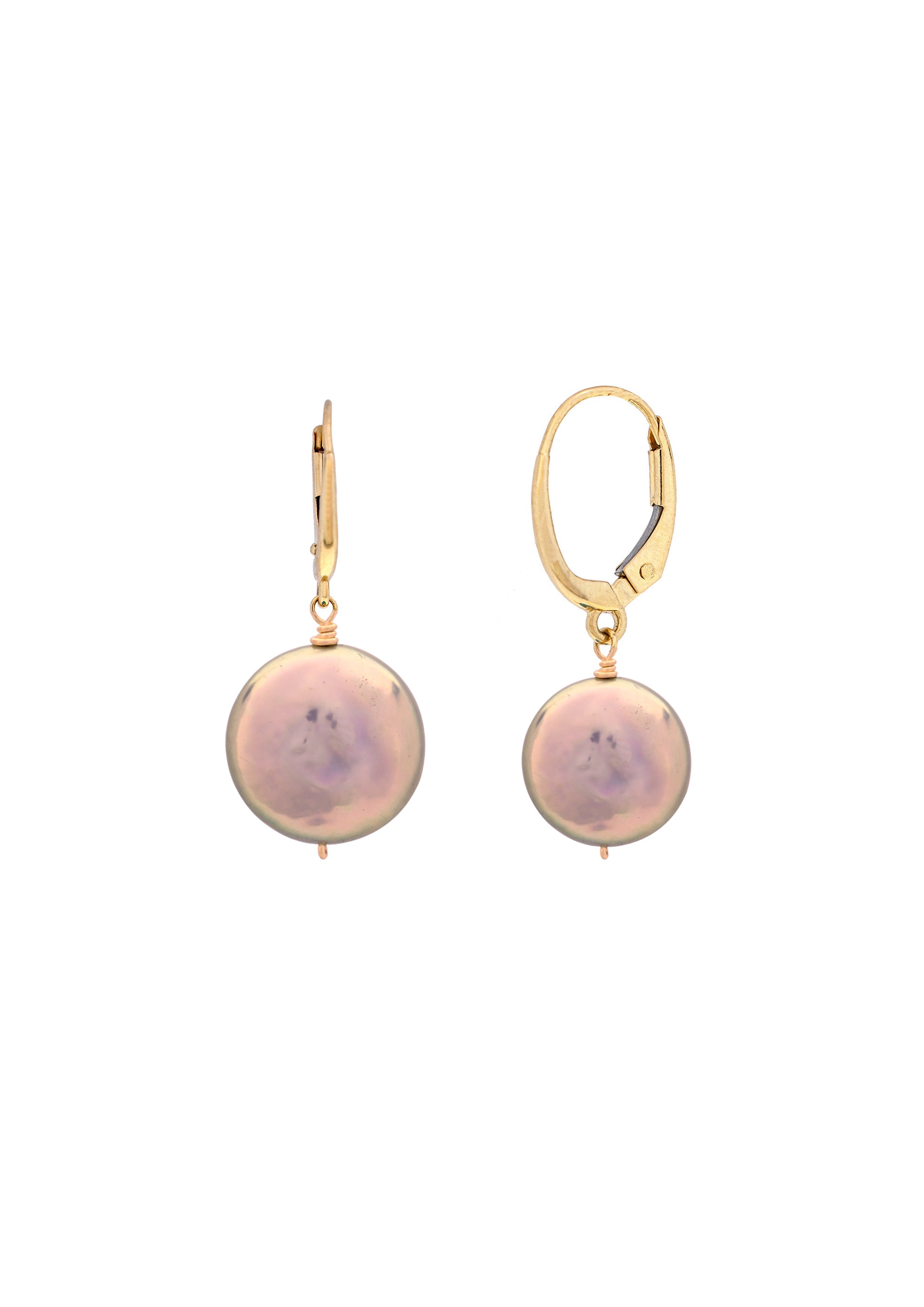 14k Grey Freshwater Coin Pearl Leverback Earring