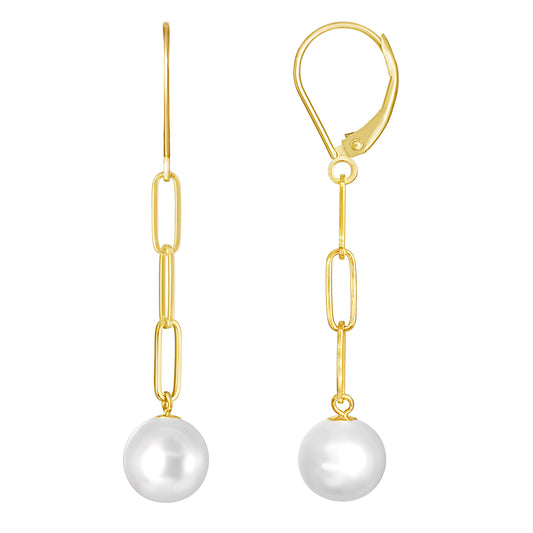 14k White Freshwater Pearl Chain Drop Leverback Earring