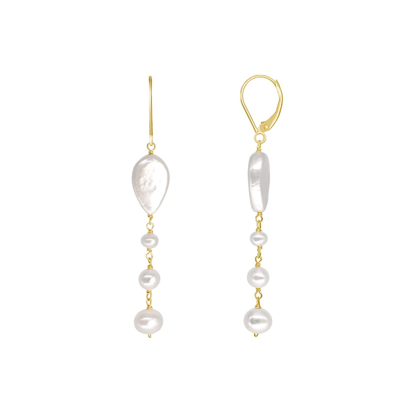 14k White Freshwater Pearl Dangle Leverback Earring