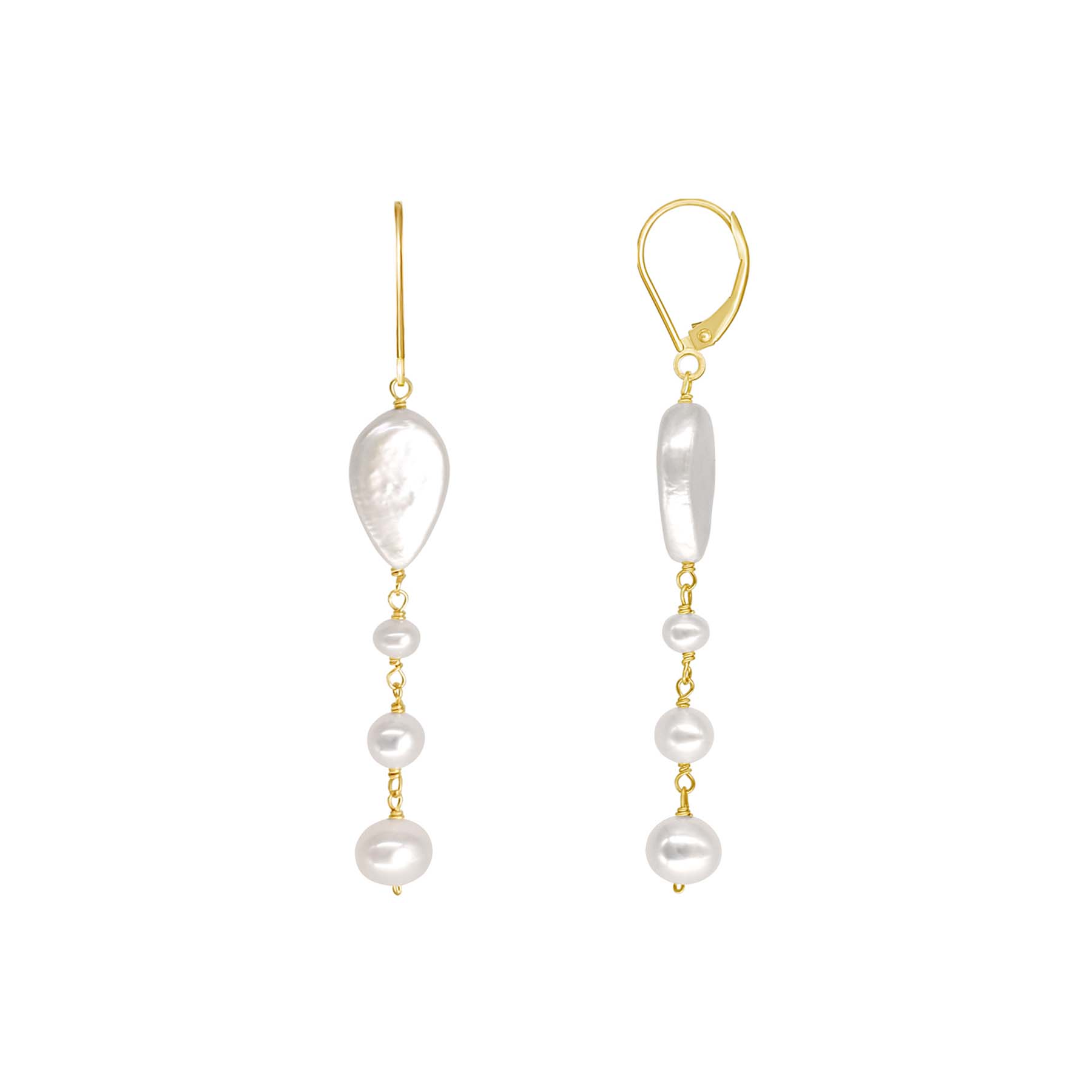 14k White Freshwater Pearl Dangle Leverback Earring