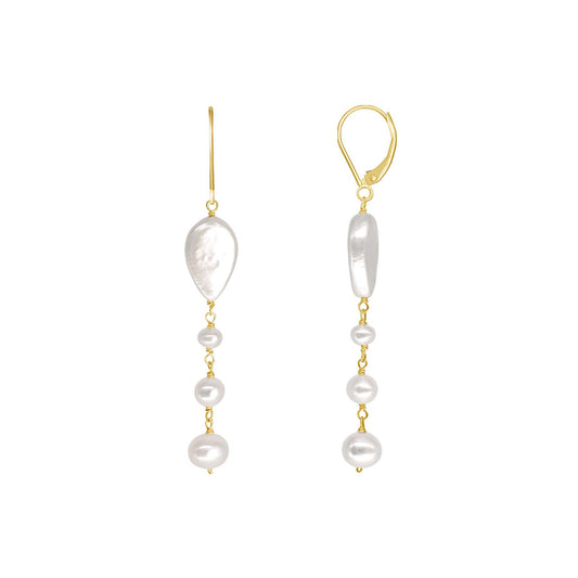 14k White Freshwater Pearl Dangle Leverback Earring