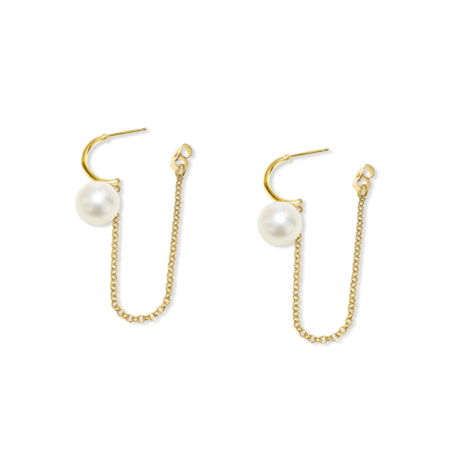 14k White Pearl Gold Chain Front Back Earring