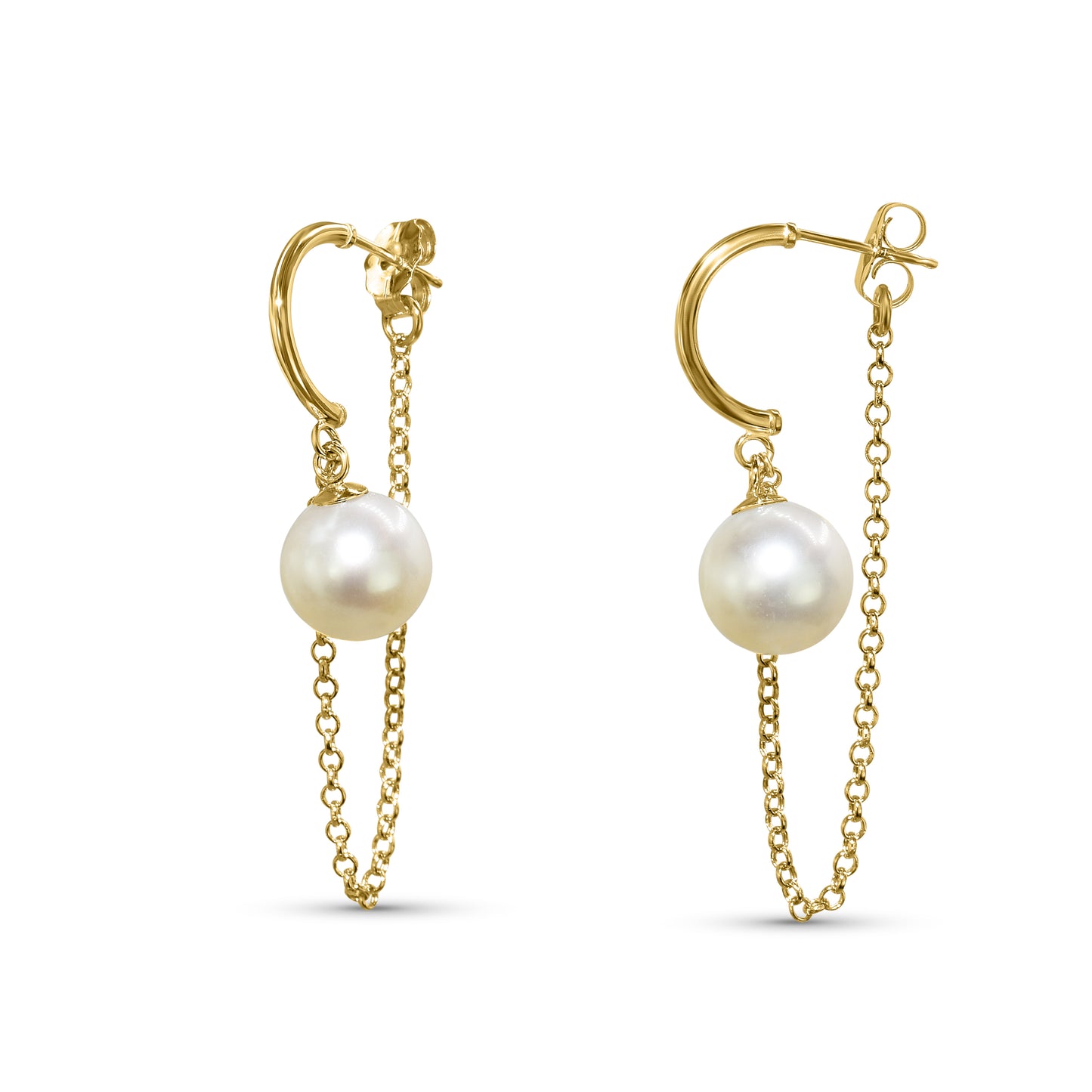 14k White Pearl Gold Chain Front Back Earring