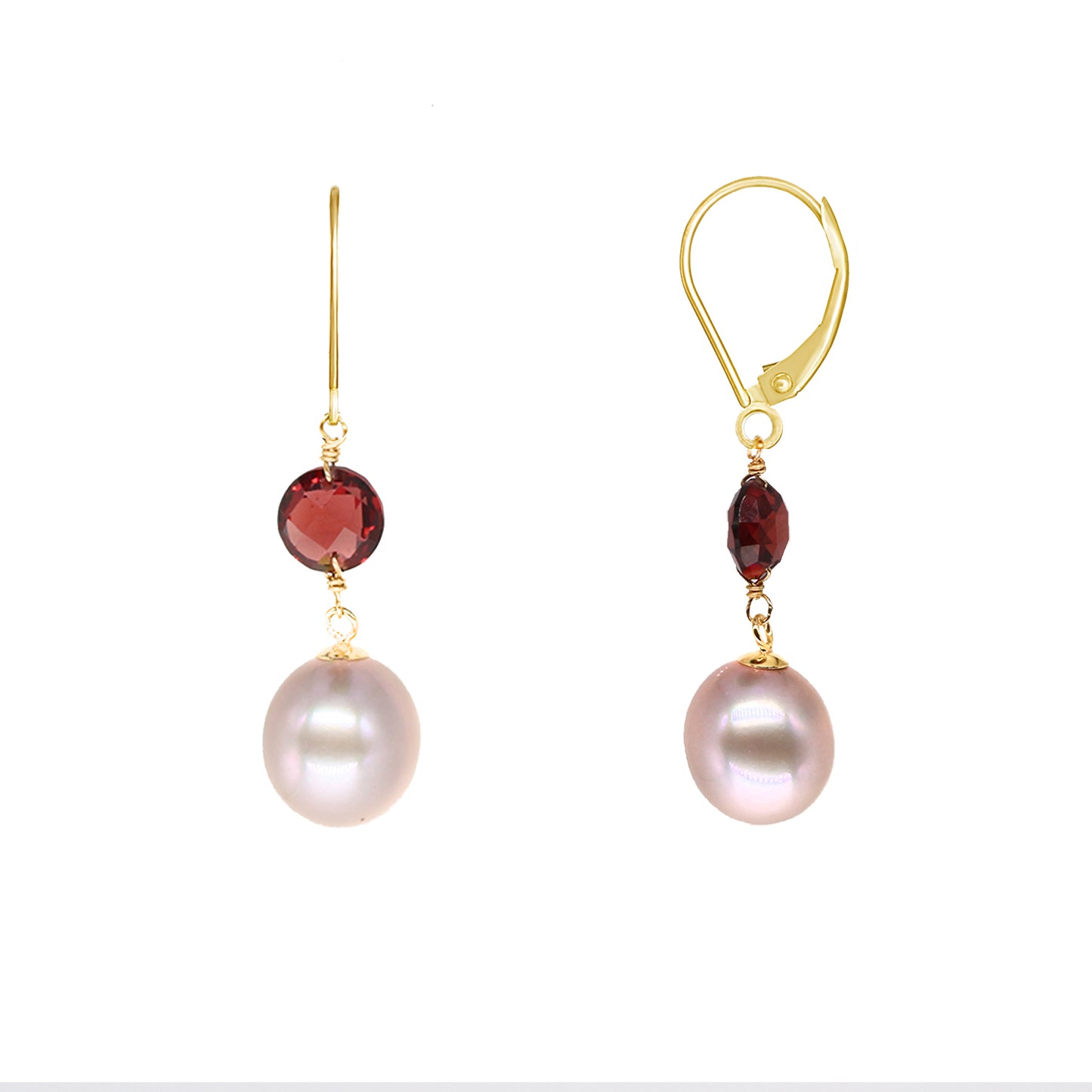 14k Pearl and Gemstones Dangle Leverback Earring